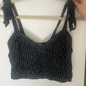 Abercrombie & Fitch Black and White Polka Dot Crop Top with Shoulder ties